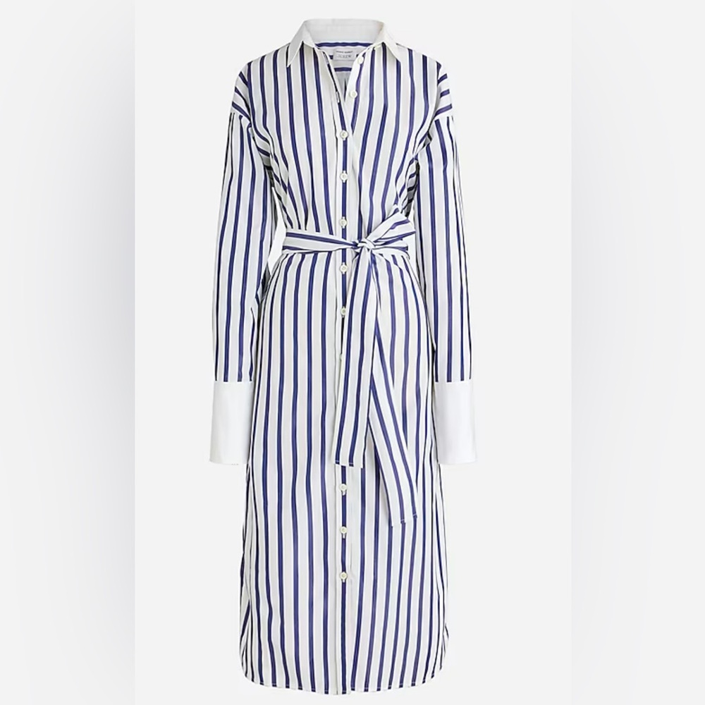 Marie Marot X J.Crew tie-waist shirtdress in Thomas Mason® cotton poplin